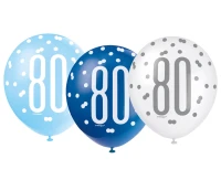 Balloon UQ 12" Glitz with overprint 80, blue mix, 6 pcs