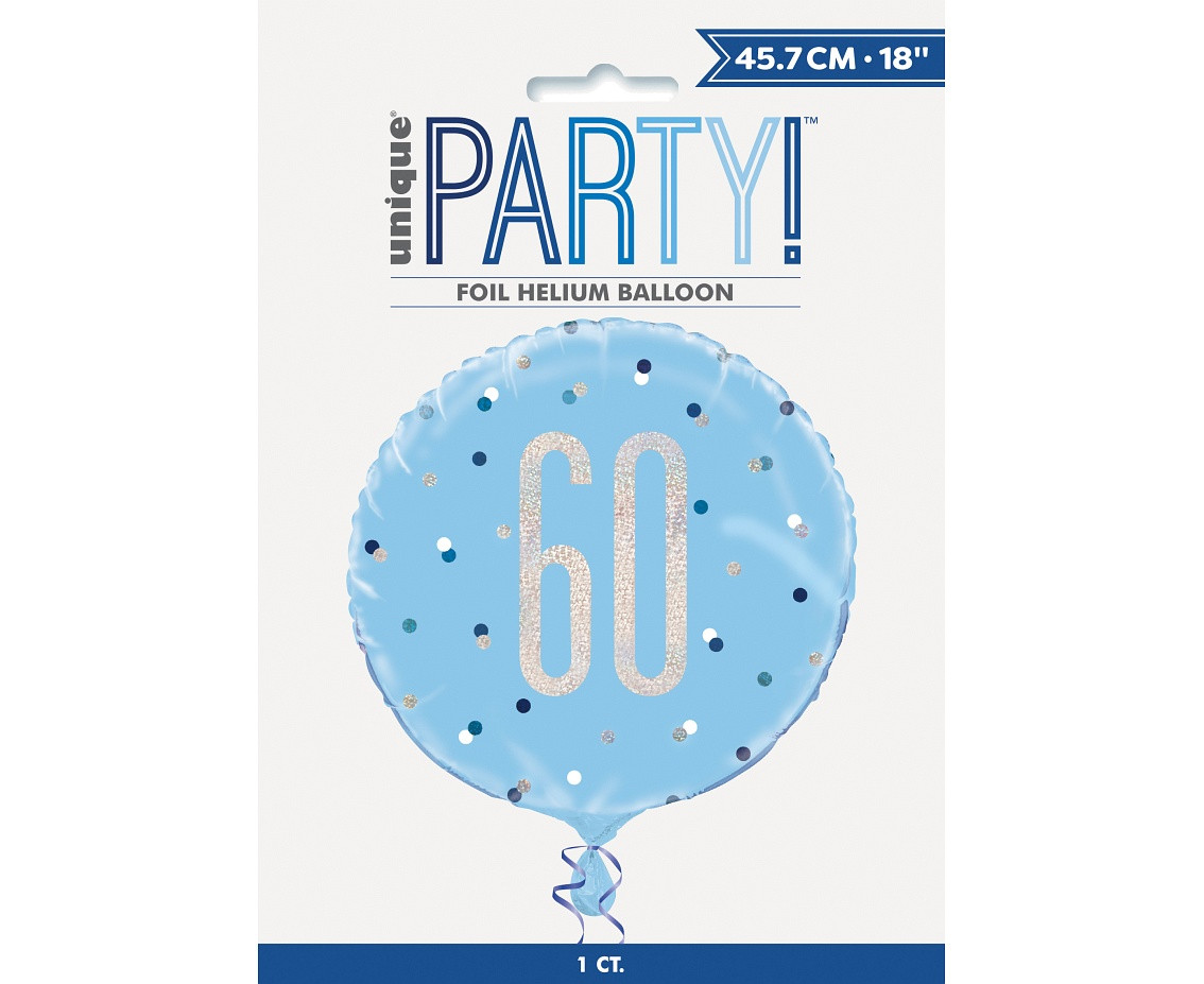Foil balloon UQ 18" Glitz, dots with overprint 60, blue