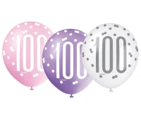 Balloon UQ 12" Glitz with overprint 100, pink mix, 6 pcs