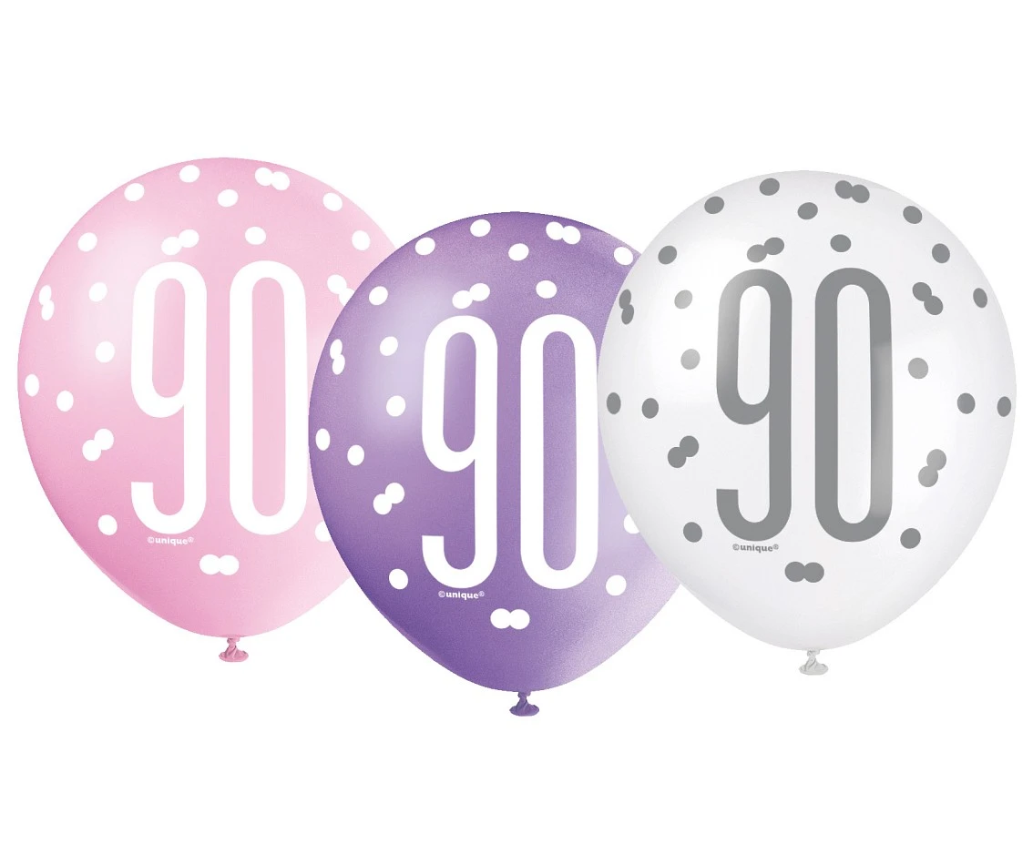 Balloon UQ 12" Glitz with overprint 90, pink mix, 6 pcs