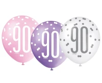 Balloon UQ 12" Glitz with overprint 90, pink mix, 6 pcs
