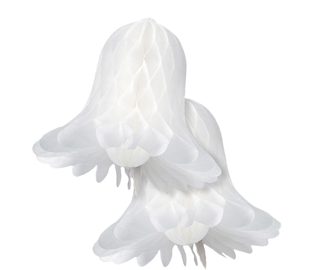 Decorative honeycomb Bells, white, 28 cm, 2 pcs