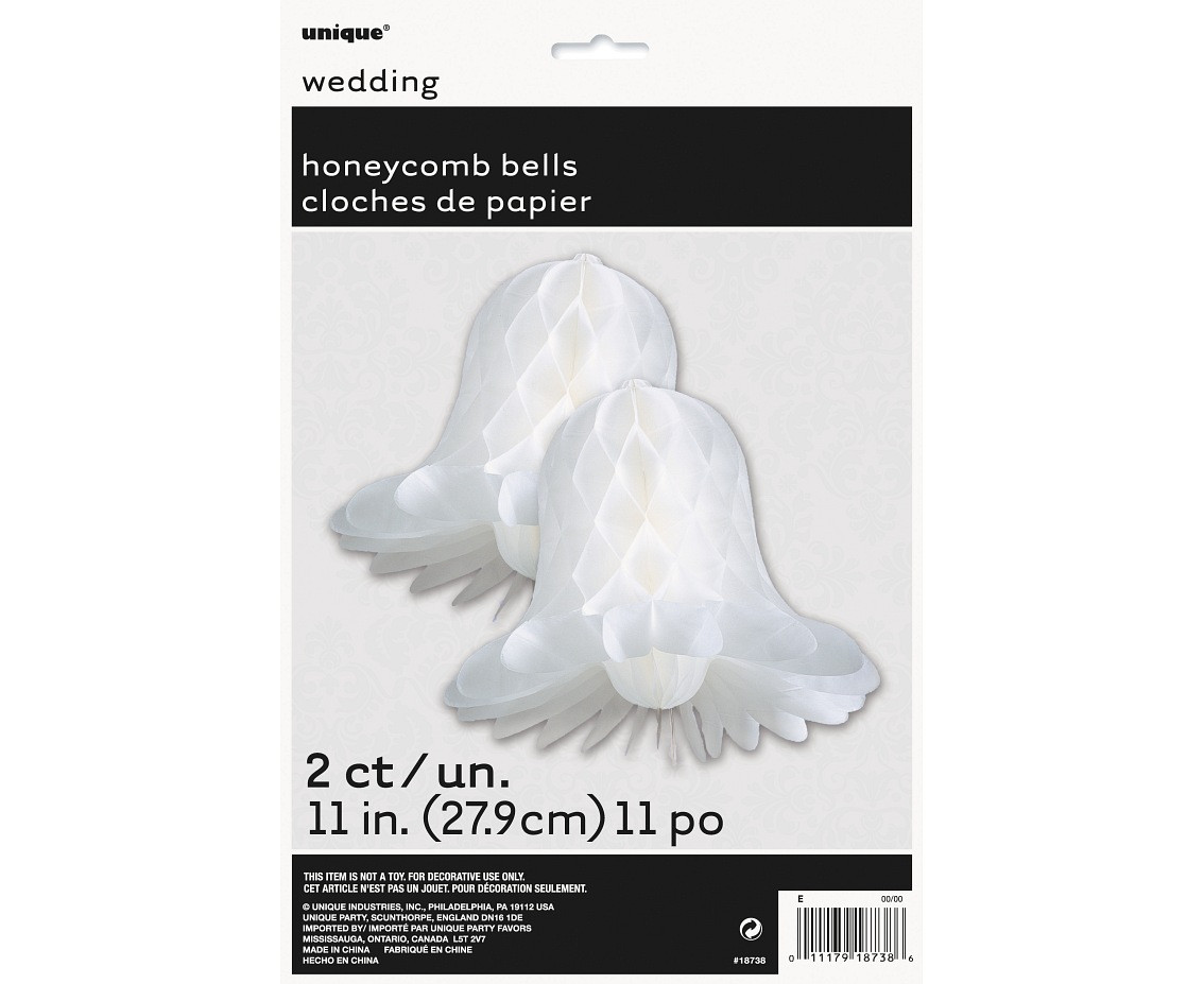 Decorative honeycomb Bells, white, 28 cm, 2 pcs