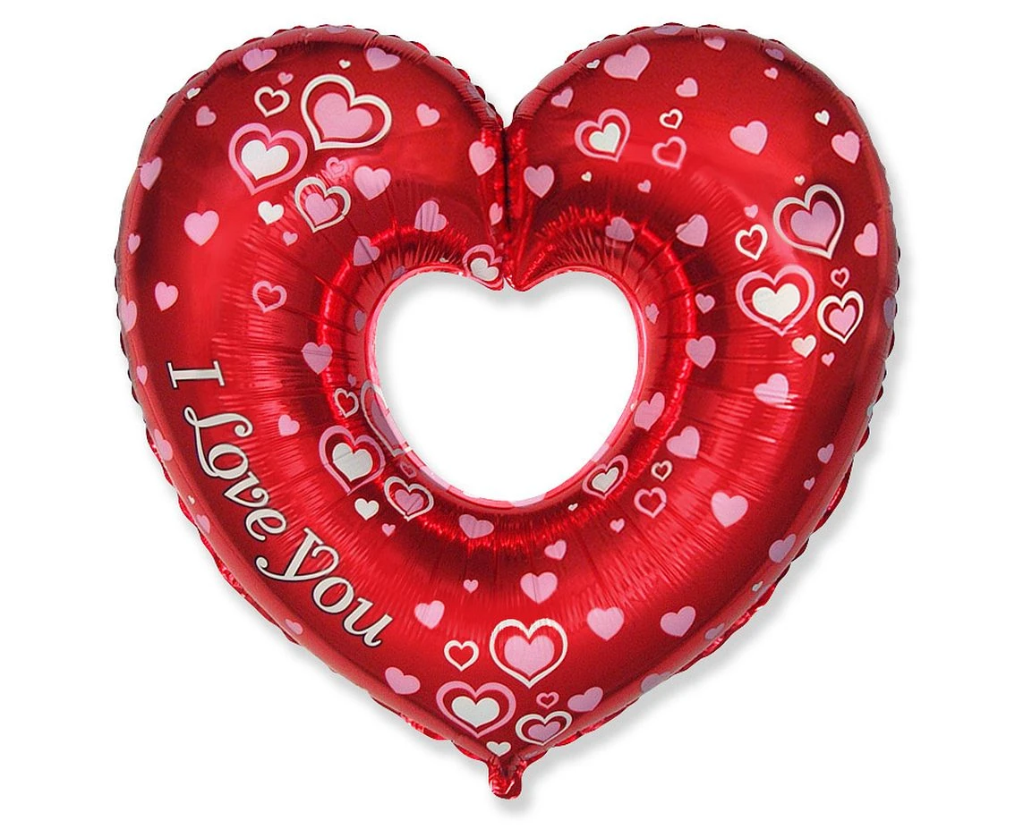 Foil balloon 14" FX - Beautiful heart - J Love You,  unpacked (flat)
