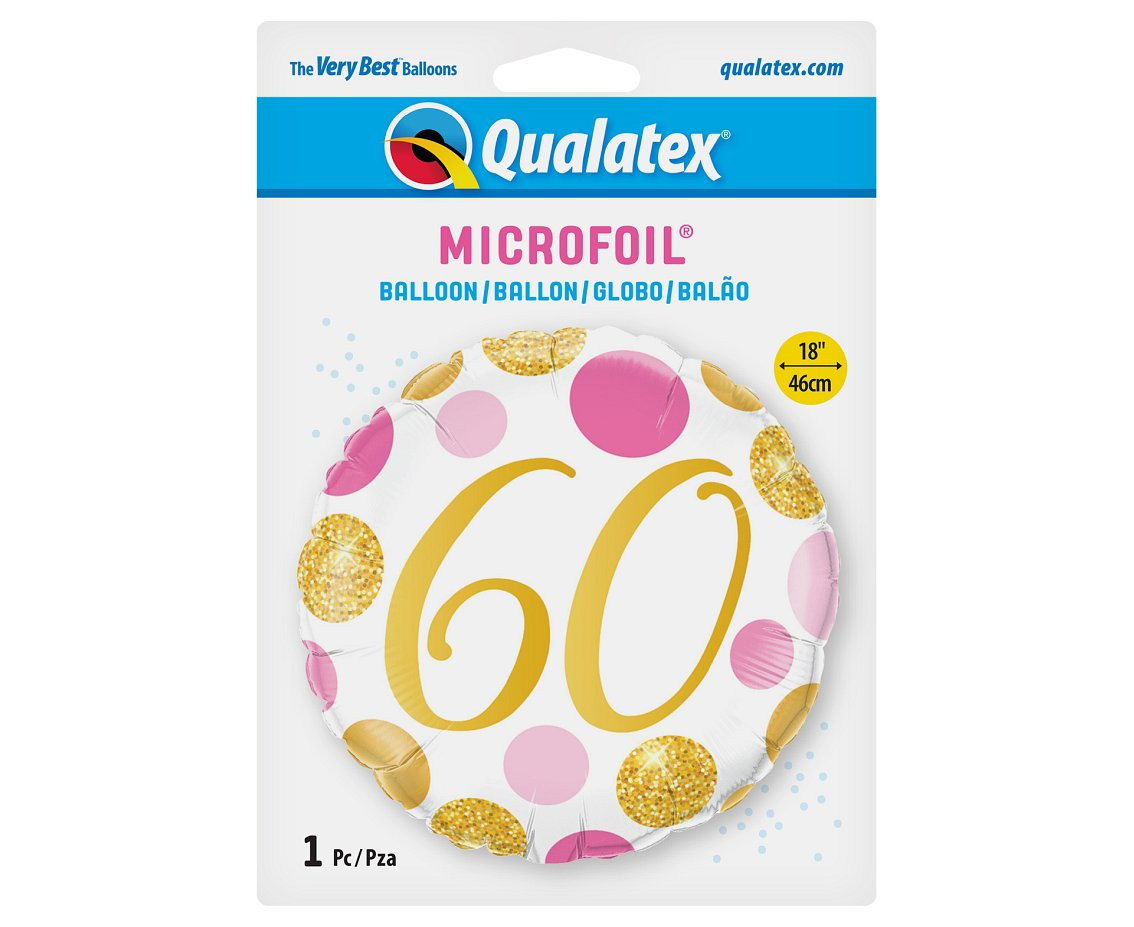 Foil balloon 18" QL CIR 60 Birthday, rose-gold dots EOL