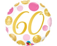 Foil balloon 18" QL CIR 60 Birthday, rose-gold dots EOL