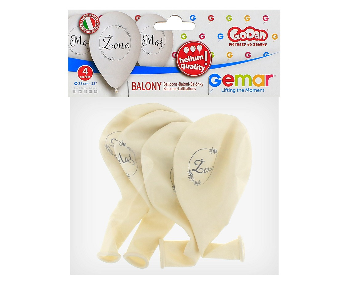 Balloons Gemar 13", premium helium with polish inscription mąż i żona, metallic, 4pcs EOL