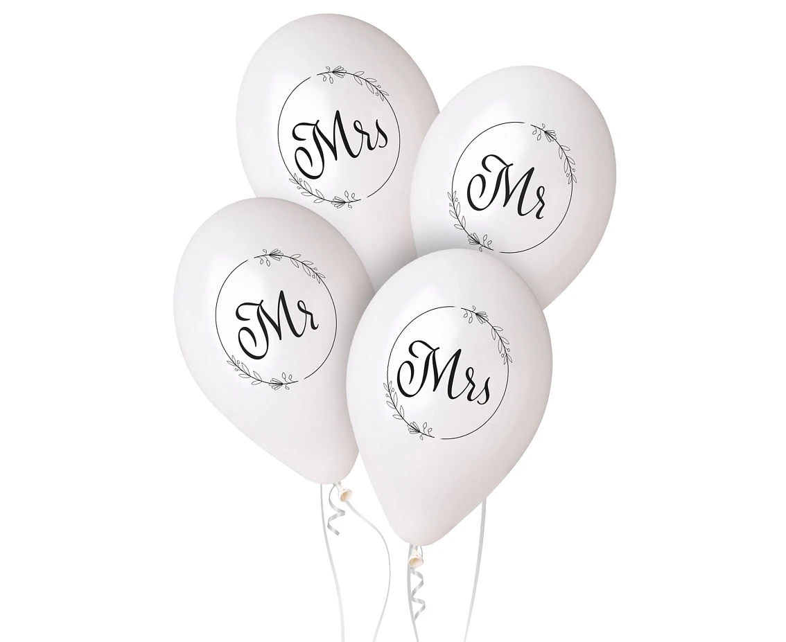 Balloons Gemar 13", premium helium mr. & mrs. balloons, metallic, 4pcs EOL