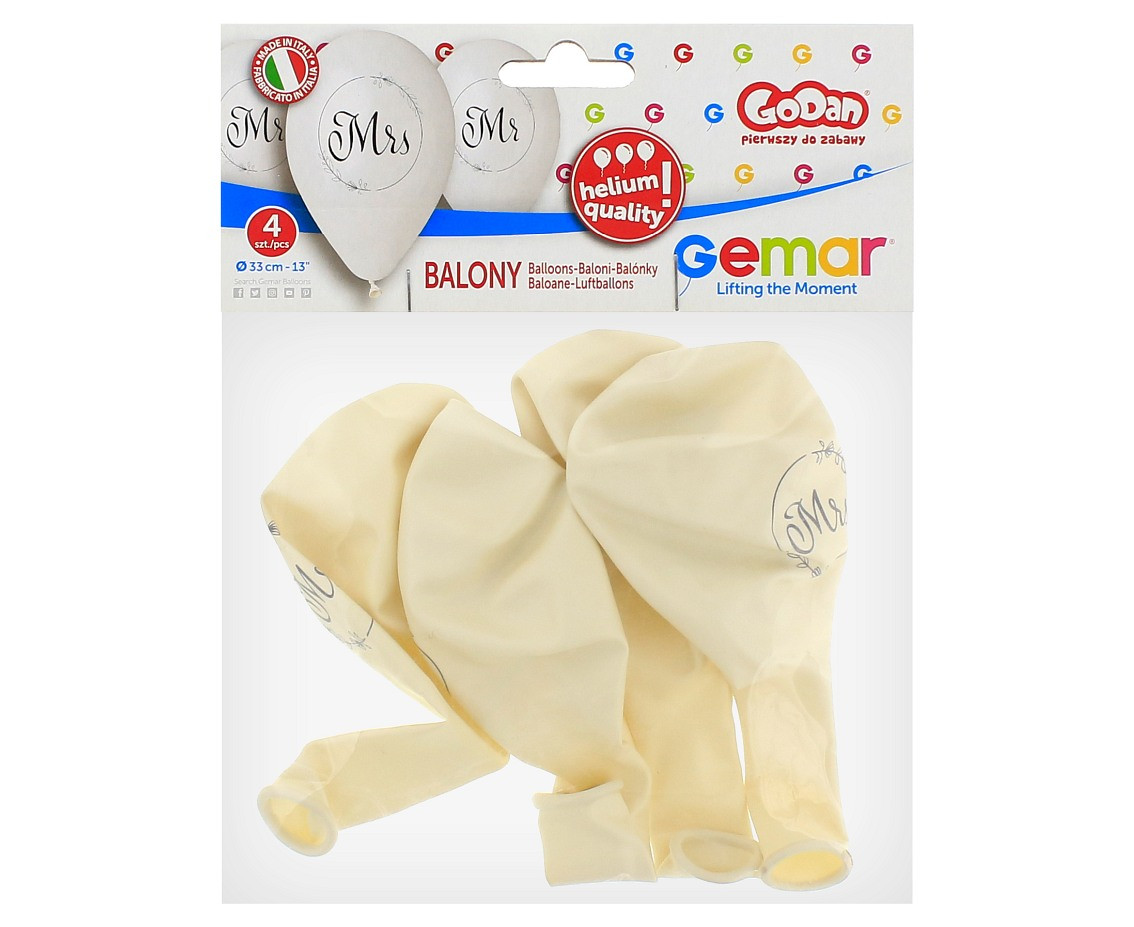 Balloons Gemar 13", premium helium mr. & mrs. balloons, metallic, 4pcs EOL