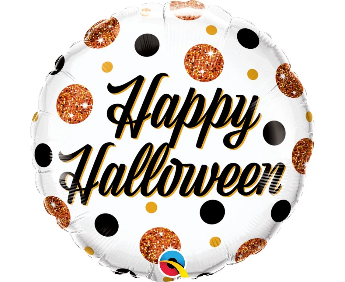 Foil balloon 18" QL RND Happy Halloween, dots EOL