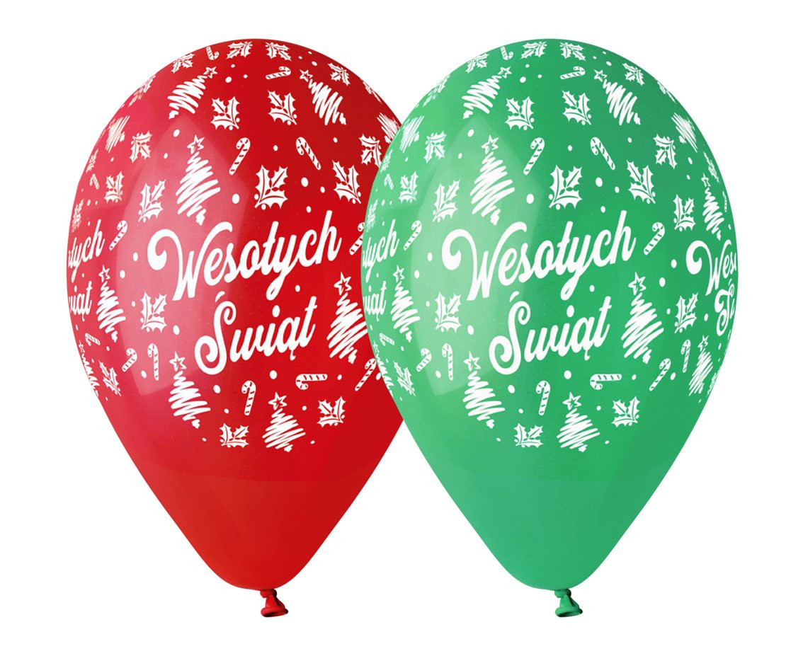 Balloons Gemar 13", pastel premium helium happy holidays, red & green, 5pcs EOL