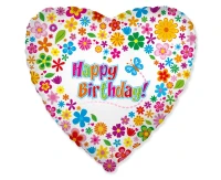 Foil balloon 18" FX - Happy Birthday (with flowers),  unpacked (flat)