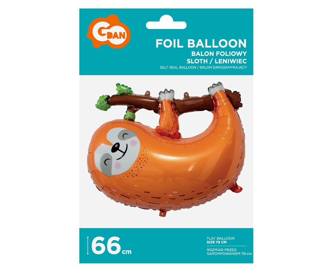 Foil balloon Sloth, 68x55 cm, brown EOL