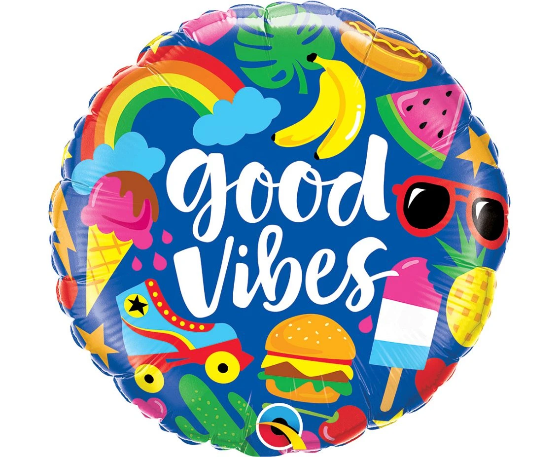 Foil balloon 18" QL RND Good vibes EOL