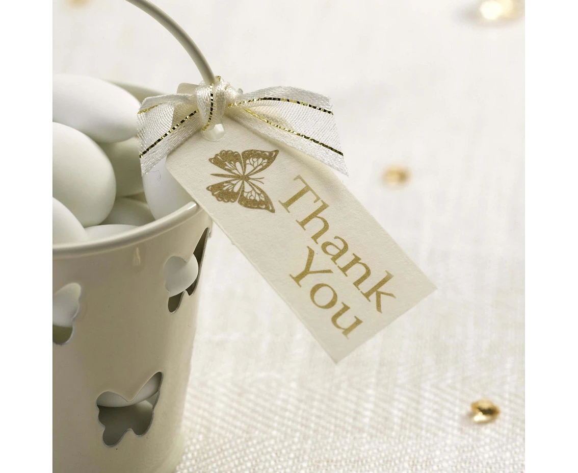 Tag Elegant Butterfly - Thank you, ivory, 10 pcs