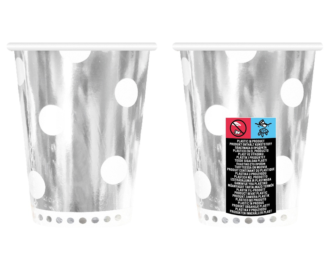 Paper cups B&C Polka dots, silver, 266 ml, 6 pcs EOL