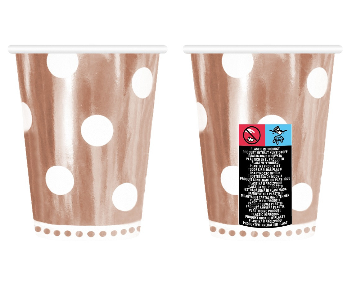 Paper cups B&C Polka dots, rose gold, 266 ml, 6 pcs EOL