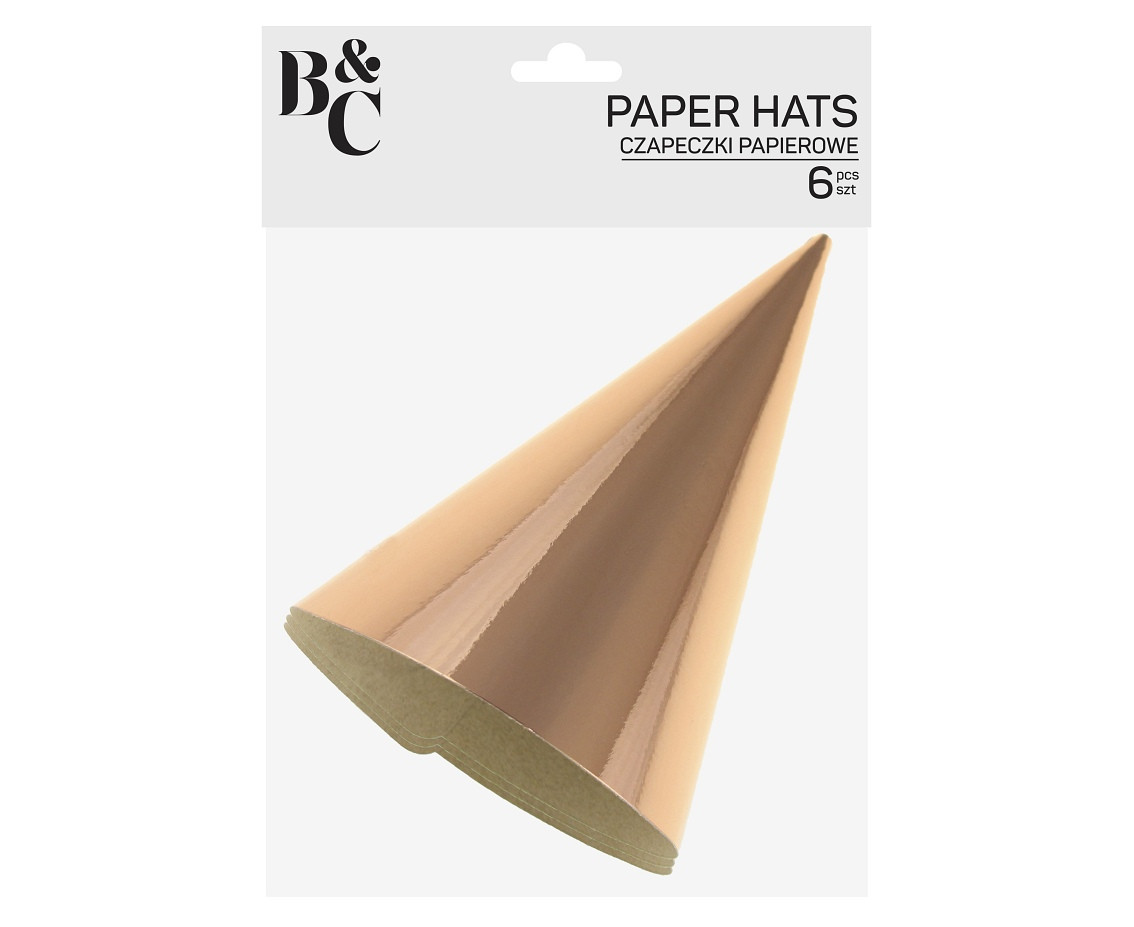 Party hats B&C, metallic rose gold, 6 pcs