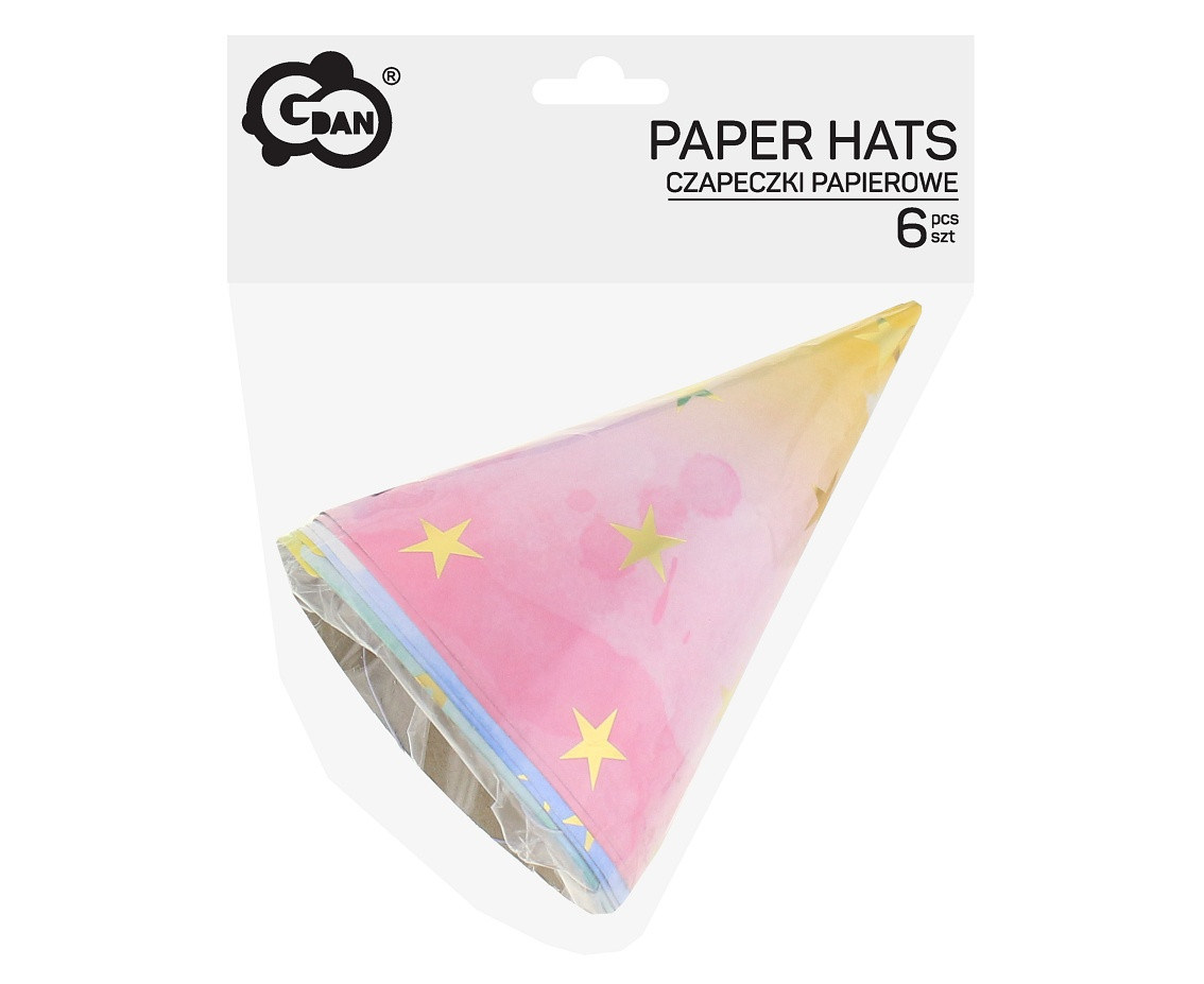 Party hats Gold Stars, assorted, 6 pcs