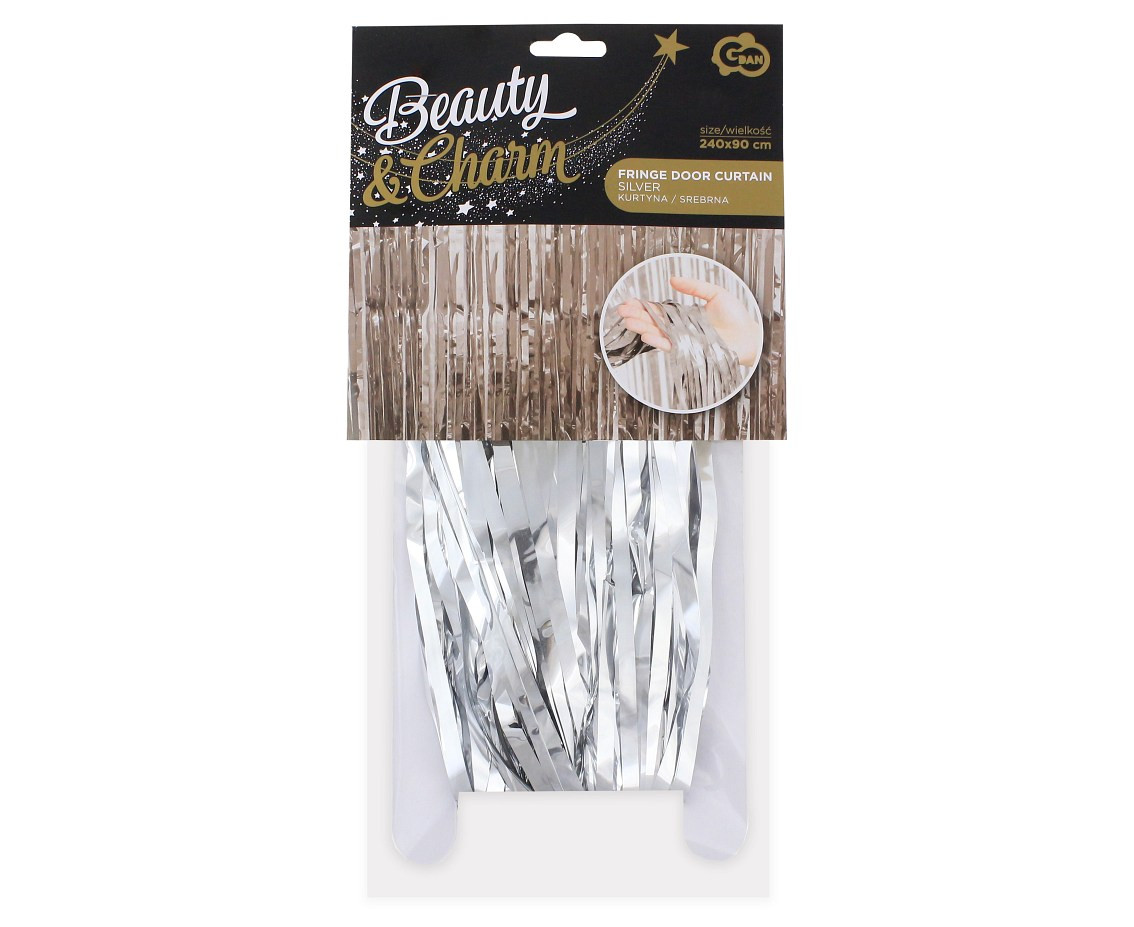 Fringe Door Curtain, silver, 90x240 cm