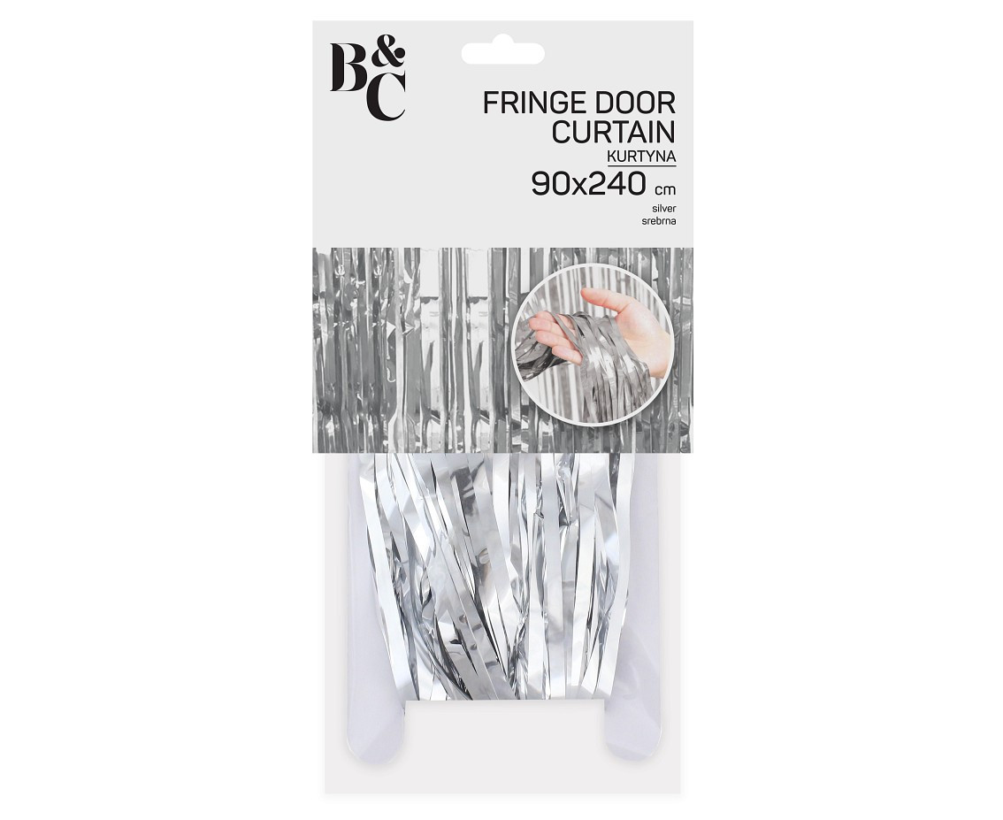 Fringe Door Curtain, silver, 90x240 cm