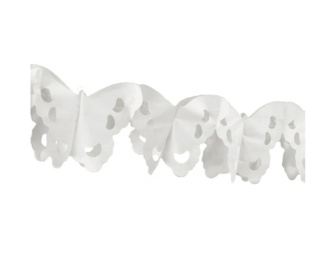 Tissue garland Elegant butterfly, white, 3 m