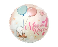 Foil balloon with Polish inscription Mam Już 1 Roczek (Bunny)