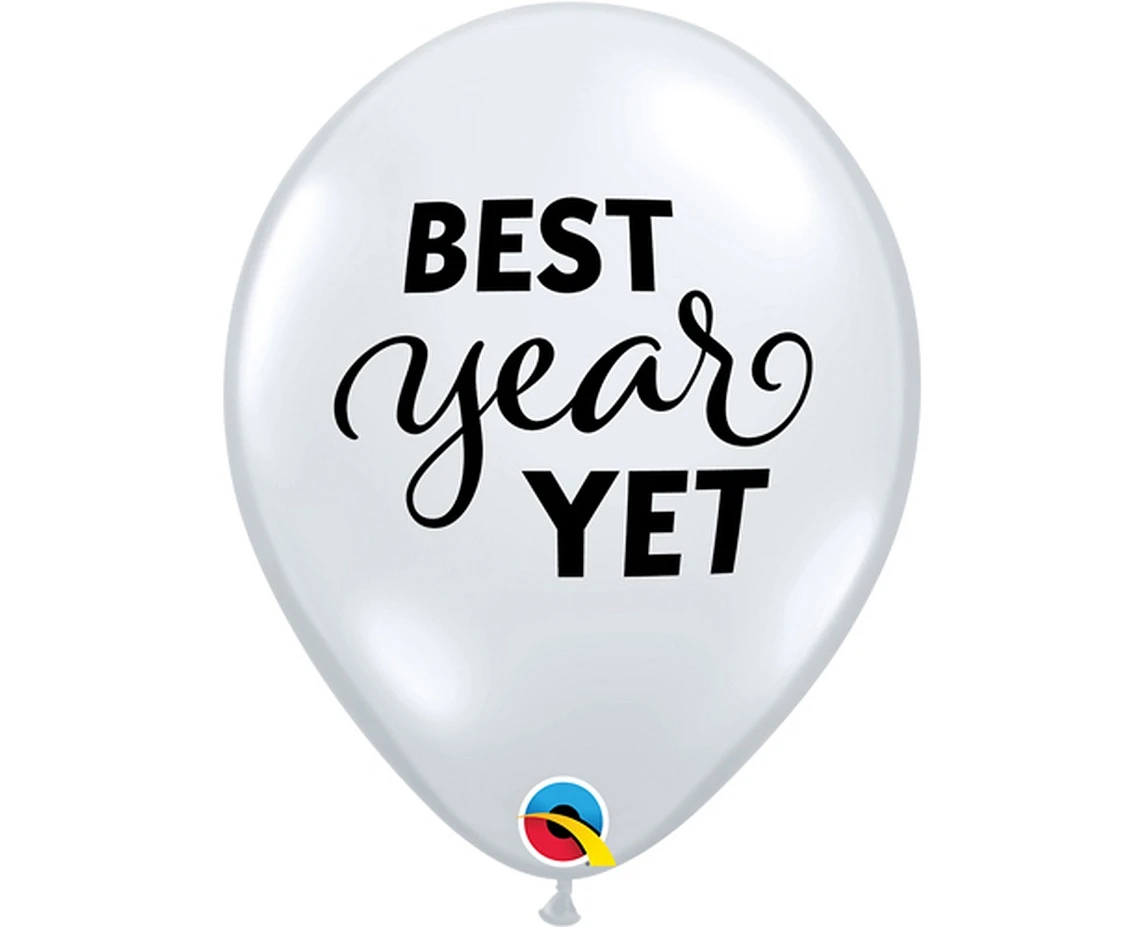 Balloons Anagram 11", QL "Best year yet", mixed colors, 25pcs EOL