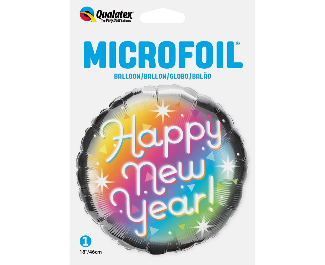 Foil balloon 18" QL RND Happy new year, prismatic EOL