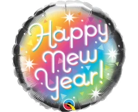 Foil balloon 18" QL RND Happy new year, prismatic EOL