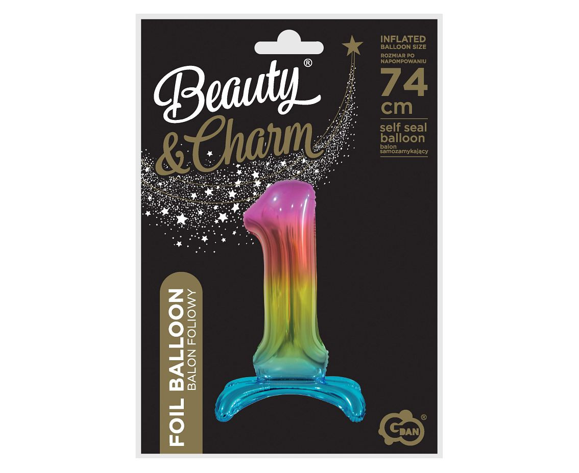 B&C standing foil balloon Digit 1, rainbow colour, 74 cm