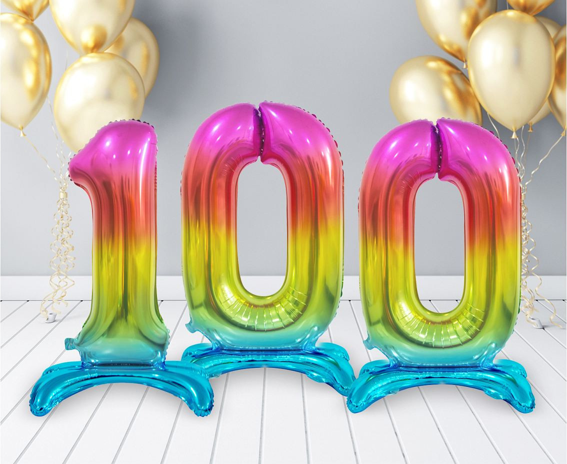 B&C standing foil balloon Digit 0, rainbow colour, 74 cm