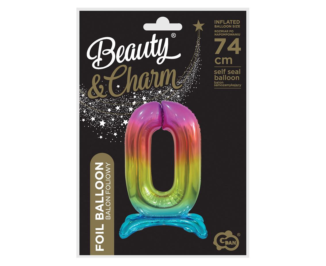 B&C standing foil balloon Digit 0, rainbow colour, 74 cm