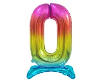B&C standing foil balloon Digit 0, rainbow colour, 74 cm