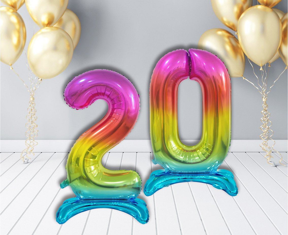 B&C standing foil balloon Digit 2, rainbow colour, 74 cm
