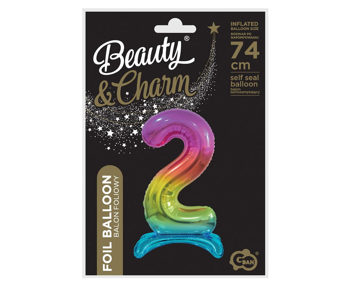B&C standing foil balloon Digit 2, rainbow colour, 74 cm