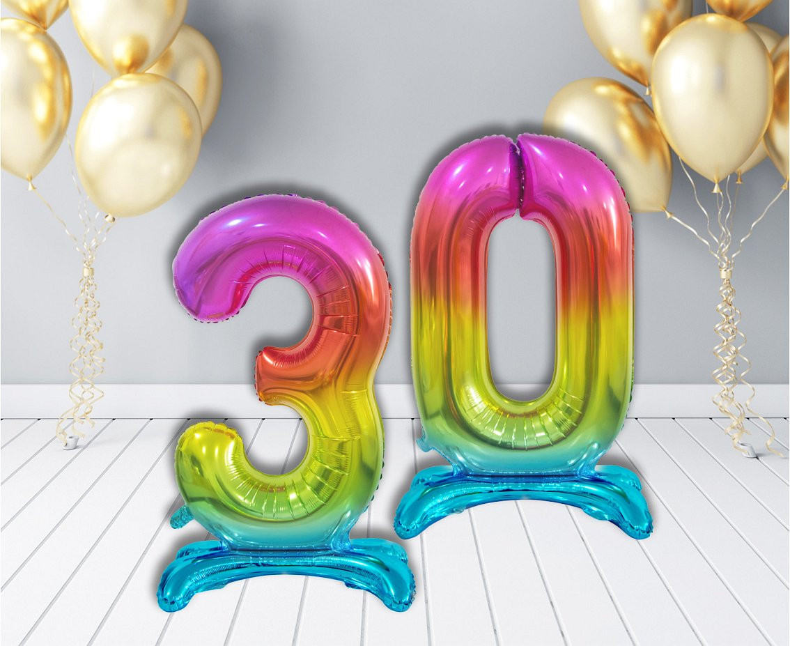 B&C standing foil balloon Digit 3, rainbow colour, 74 cm