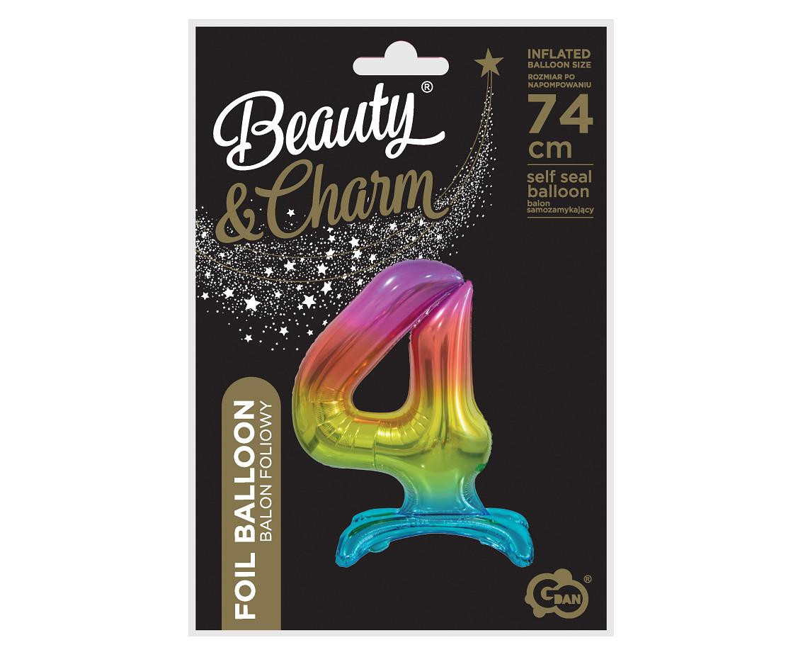 B&C standing foil balloon Digit 4, rainbow colour, 74 cm