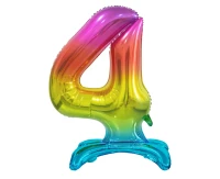 B&C standing foil balloon Digit 4, rainbow colour, 74 cm