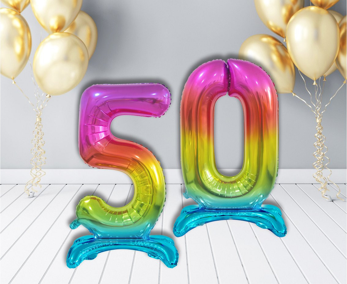 B&C standing foil balloon Digit 5, rainbow colour, 74 cm