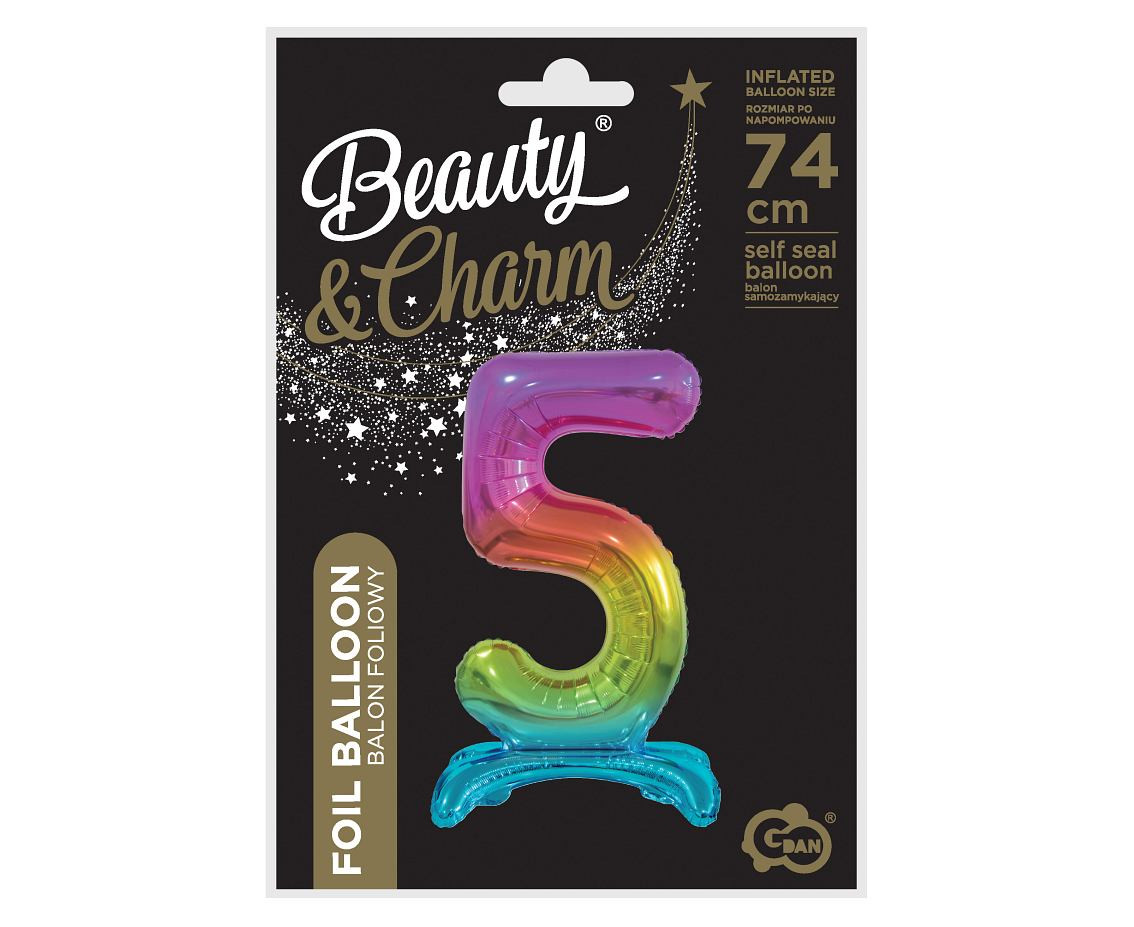 B&C standing foil balloon Digit 5, rainbow colour, 74 cm