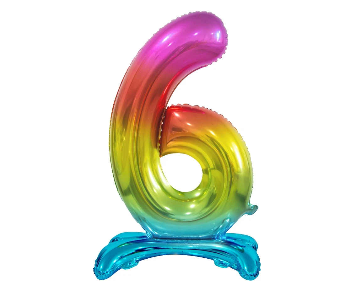 B&C standing foil balloon Digit 6, rainbow colour, 74 cm