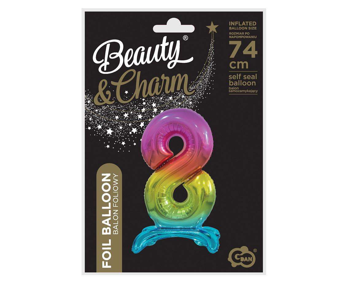 B&C standing foil balloon Digit 8, rainbow colour, 74 cm
