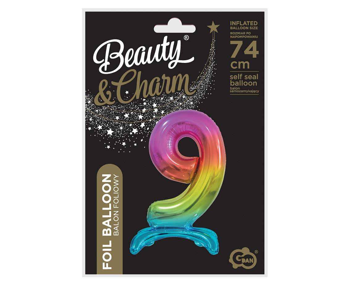 B&C standing foil balloon Digit 9, rainbow colour, 74 cm