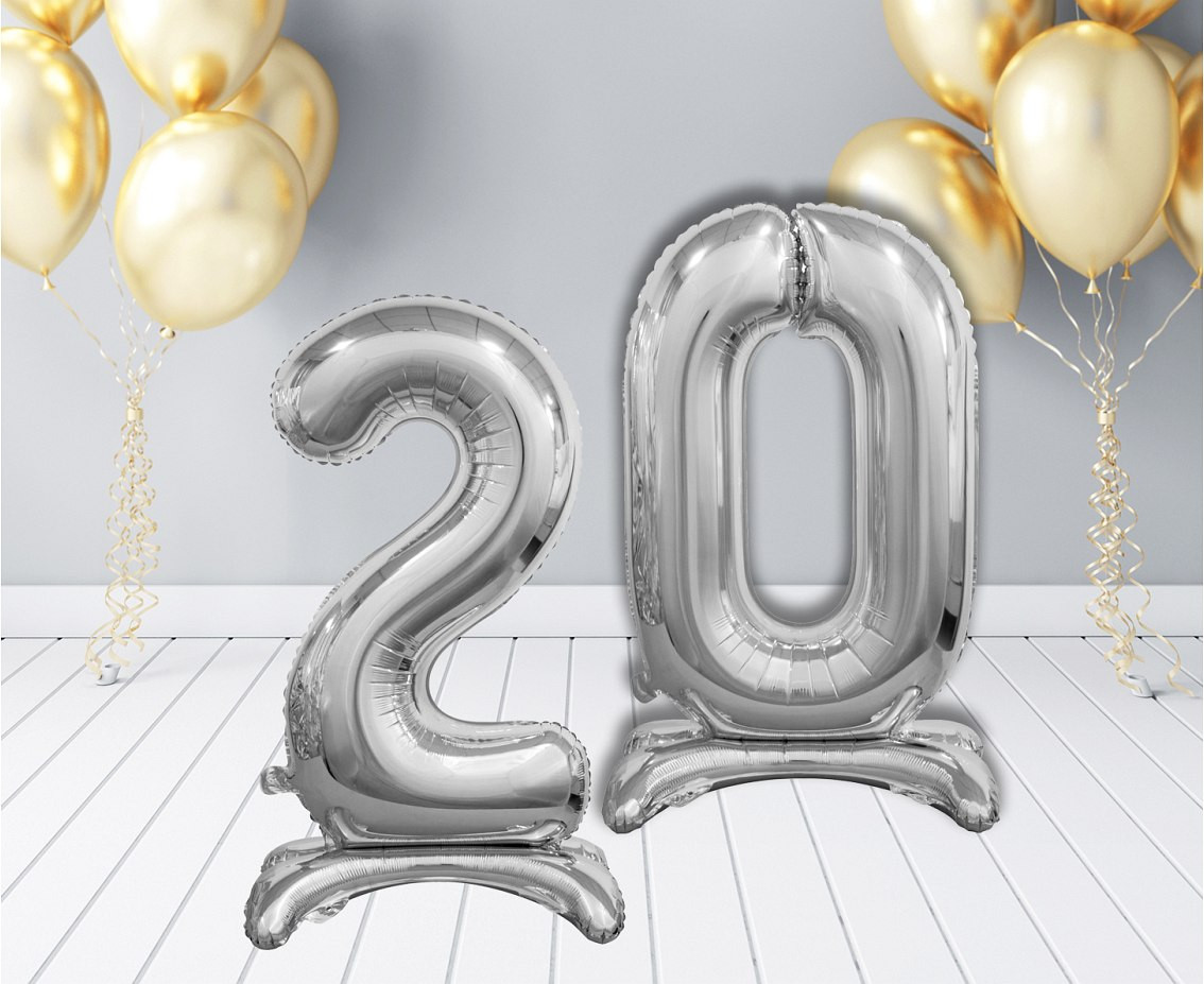 B&C standing foil balloon Digit 2, silver, 74 cm
