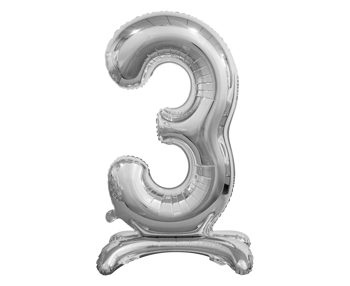 B&C standing foil balloon Digit 3, silver, 74 cm