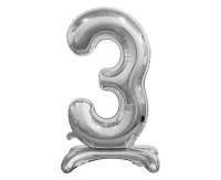 B&C standing foil balloon Digit 3, silver, 74 cm