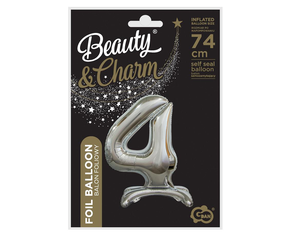 B&C standing foil balloon Digit 4, silver, 74 cm