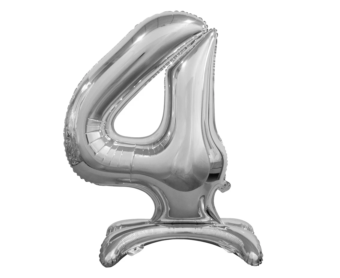 B&C standing foil balloon Digit 4, silver, 74 cm