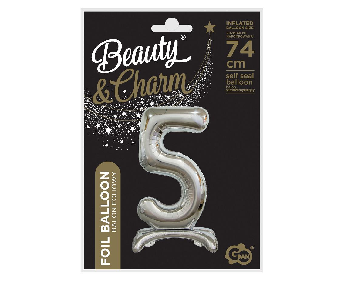 B&C standing foil balloon Digit 5, silver, 74 cm